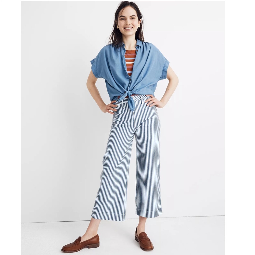 Emmett Wide-Leg Crop Pants in Herringbone Railroad Stripe
